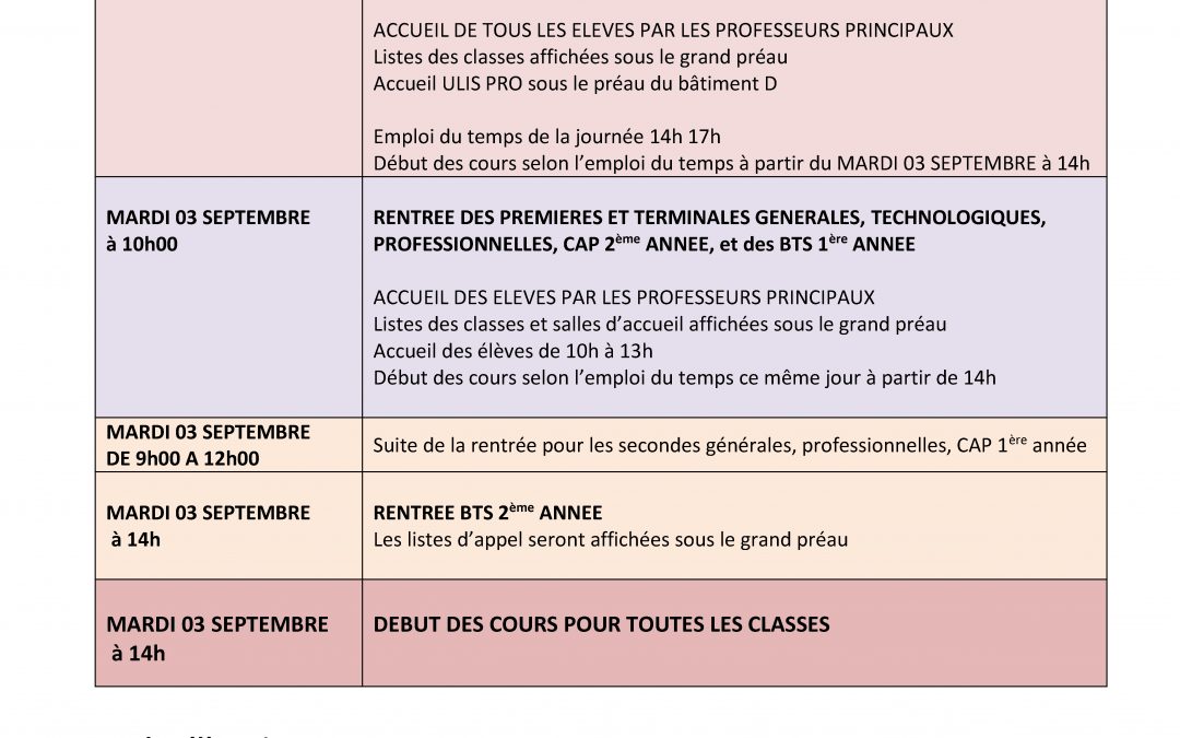 RENTRÉE 2019 2020 DES ÉLÈVES ET DES ETUDIANTS