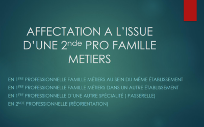 AFFECTATION A L ‘ISSUE D’UNE 2nde PRO FAMILLE-METIERS
